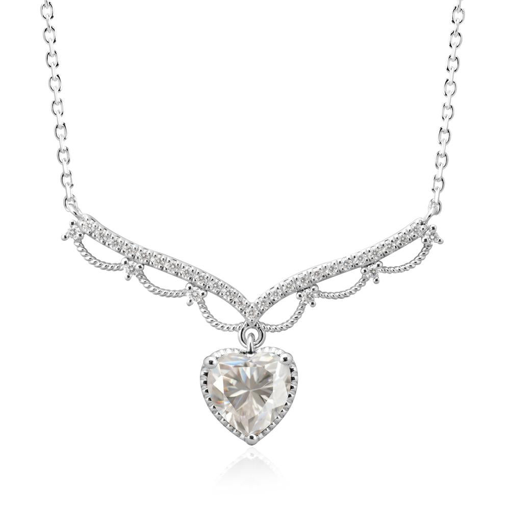 Heart Shaped Moissanite V Shaped Necklace - LUO Jewelry #metal_18k white gold