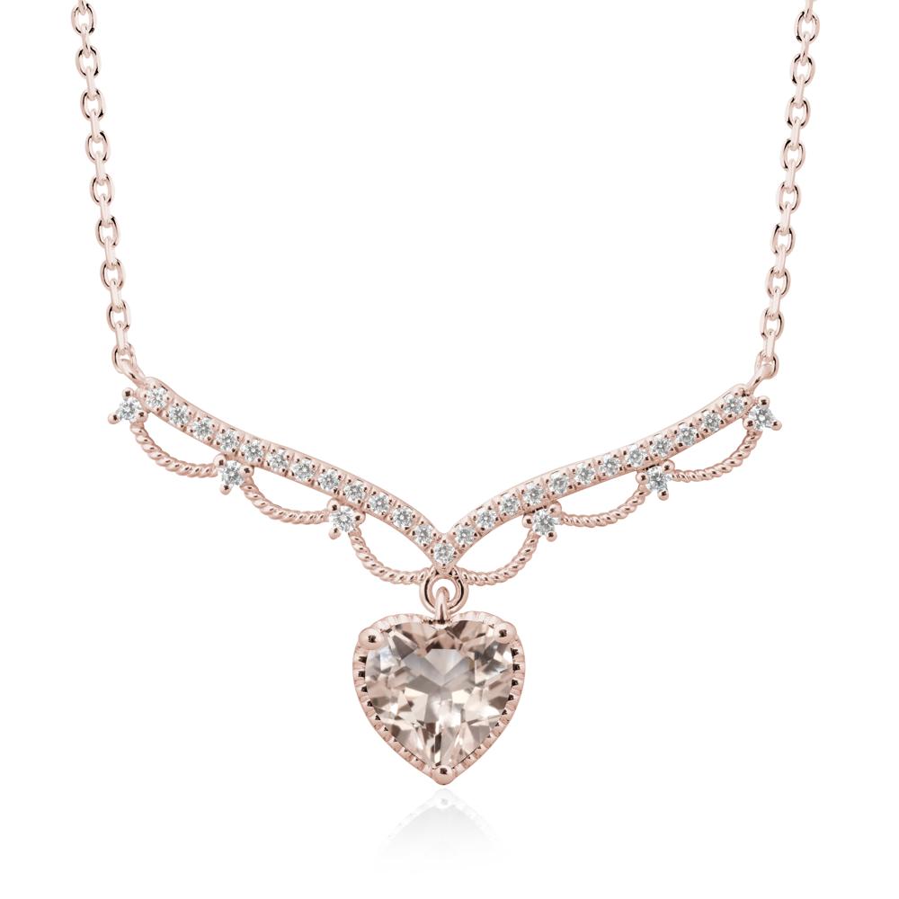 Heart Shaped Morganite Necklace with Pave Accents - LUO Jewelry #metal_14k rose gold