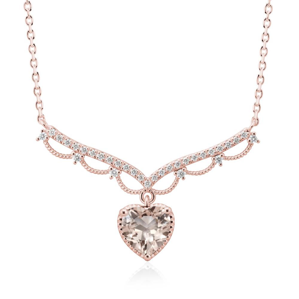 Heart Shaped Morganite Necklace with Pave Accents - LUO Jewelry #metal_18k rose gold