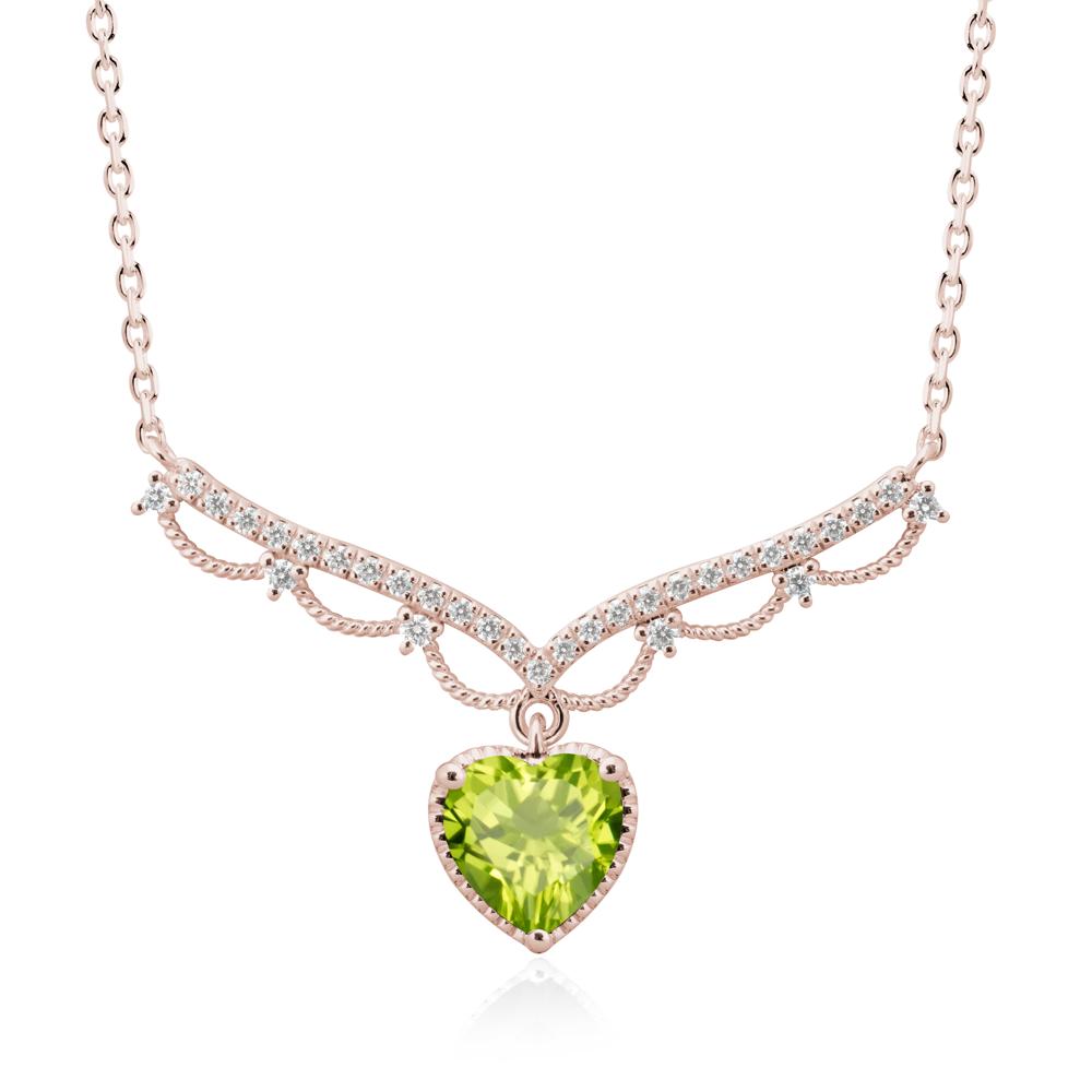 Heart Shaped Peridot V Shaped Necklace - LUO Jewelry #metal_14k rose gold