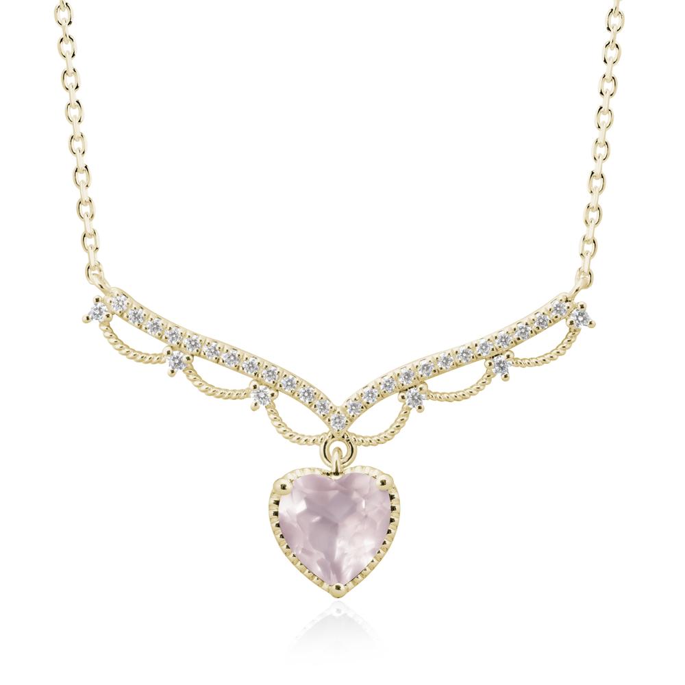 Heart Shaped Rose Quartz Necklace with Pave Accents - LUO Jewelry #metal_14k yellow gold