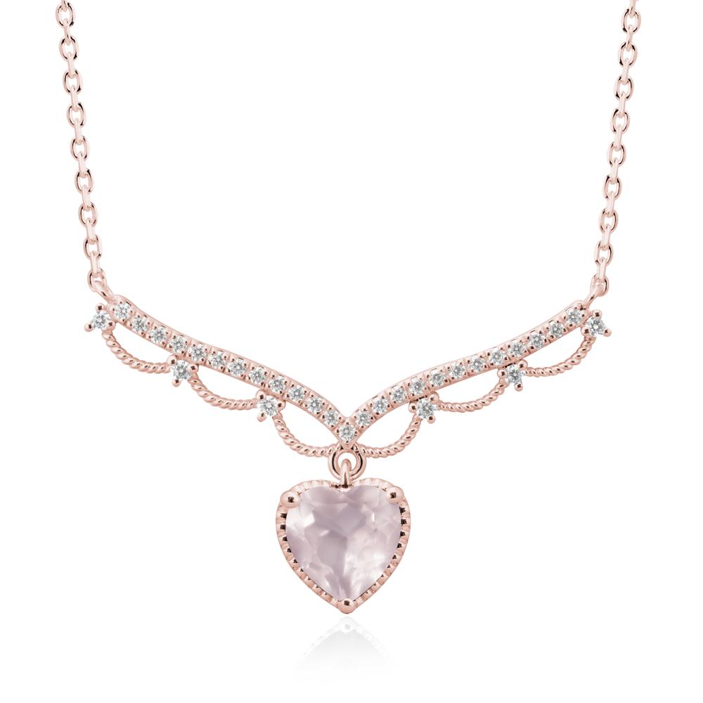 Heart Shaped Rose Quartz Necklace with Pave Accents - LUO Jewelry #metal_18k rose gold