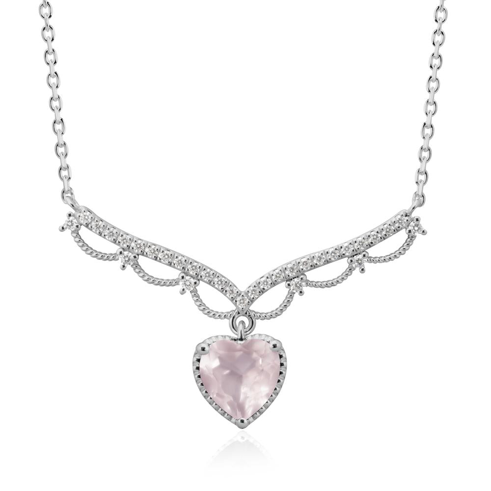 Heart Shaped Rose Quartz Necklace with Pave Accents - LUO Jewelry #metal_platinum