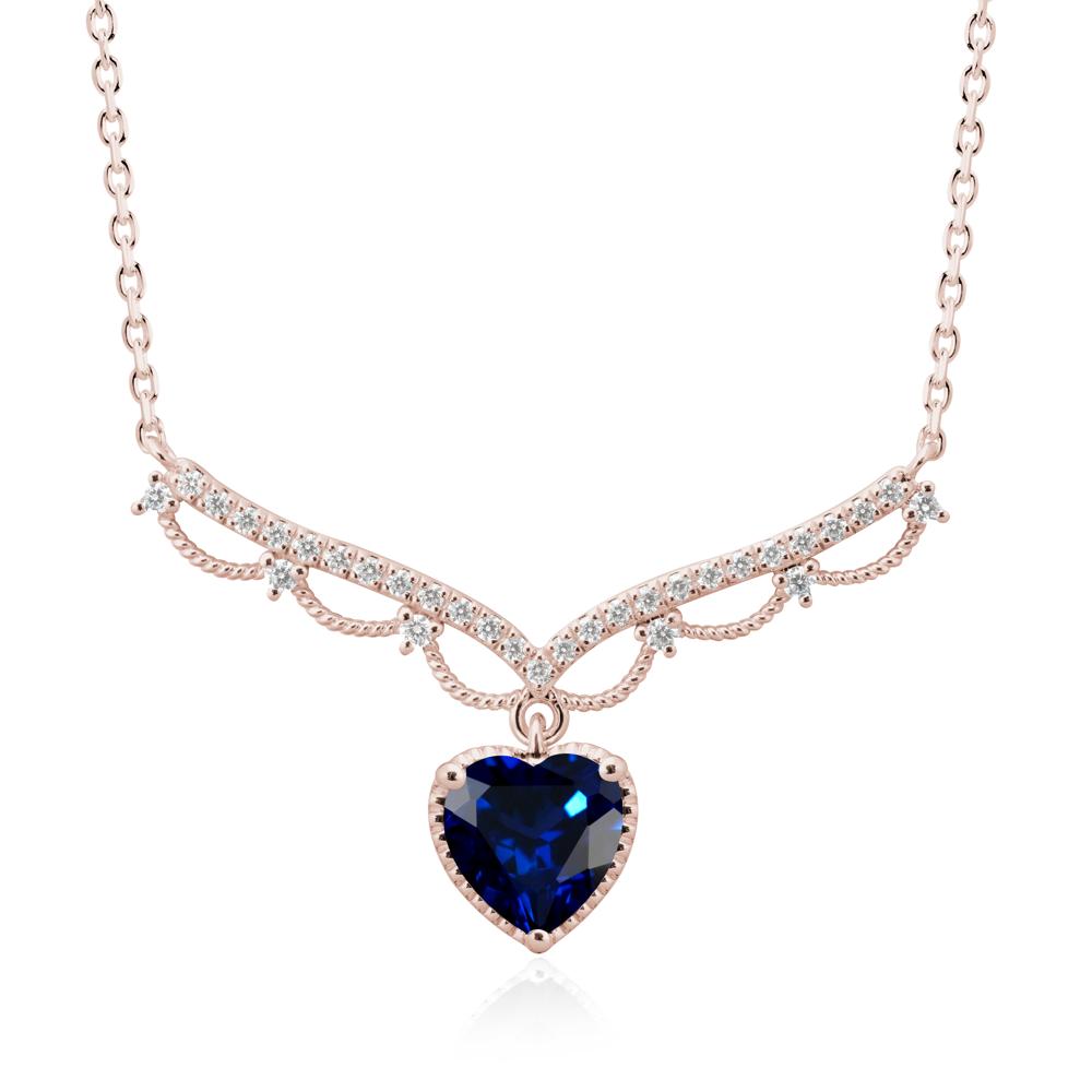 Heart Shaped Sapphire V Shaped Necklace - LUO Jewelry #metal_14k rose gold