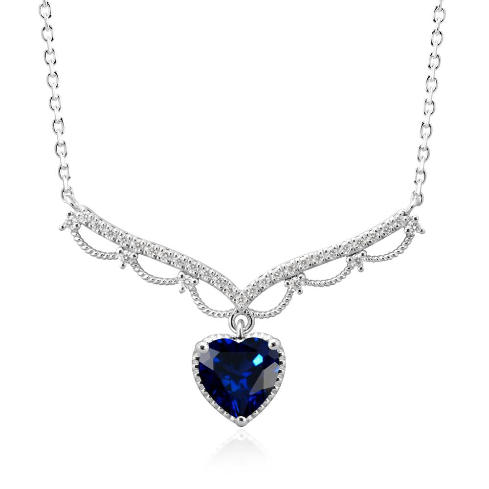 Heart Shaped Sapphire V Shaped Necklace - LUO Jewelry #metal_14k white gold