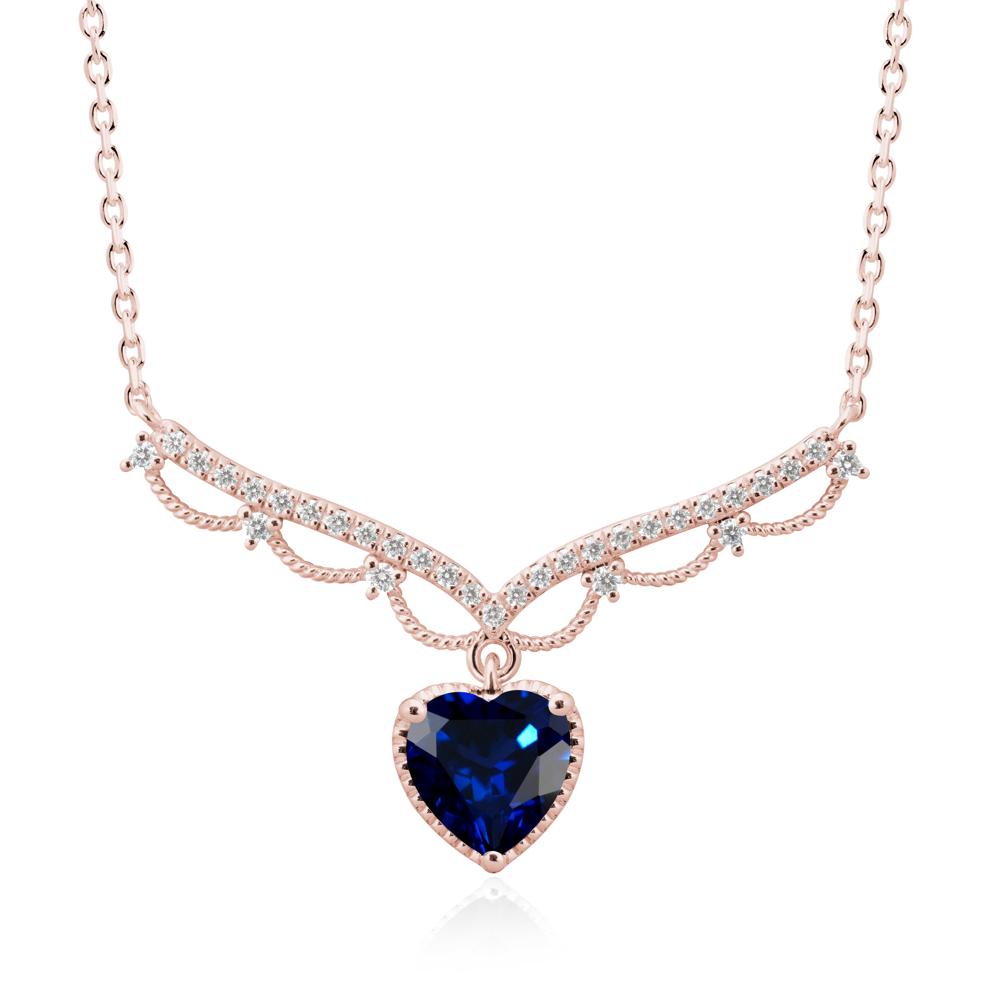 Heart Shaped Sapphire V Shaped Necklace - LUO Jewelry #metal_18k rose gold