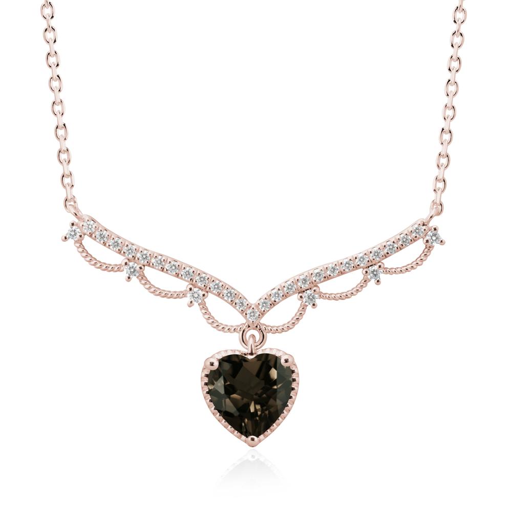 Heart Shaped Smoky Quartz Necklace with Pave Accents - LUO Jewelry #metal_14k rose gold