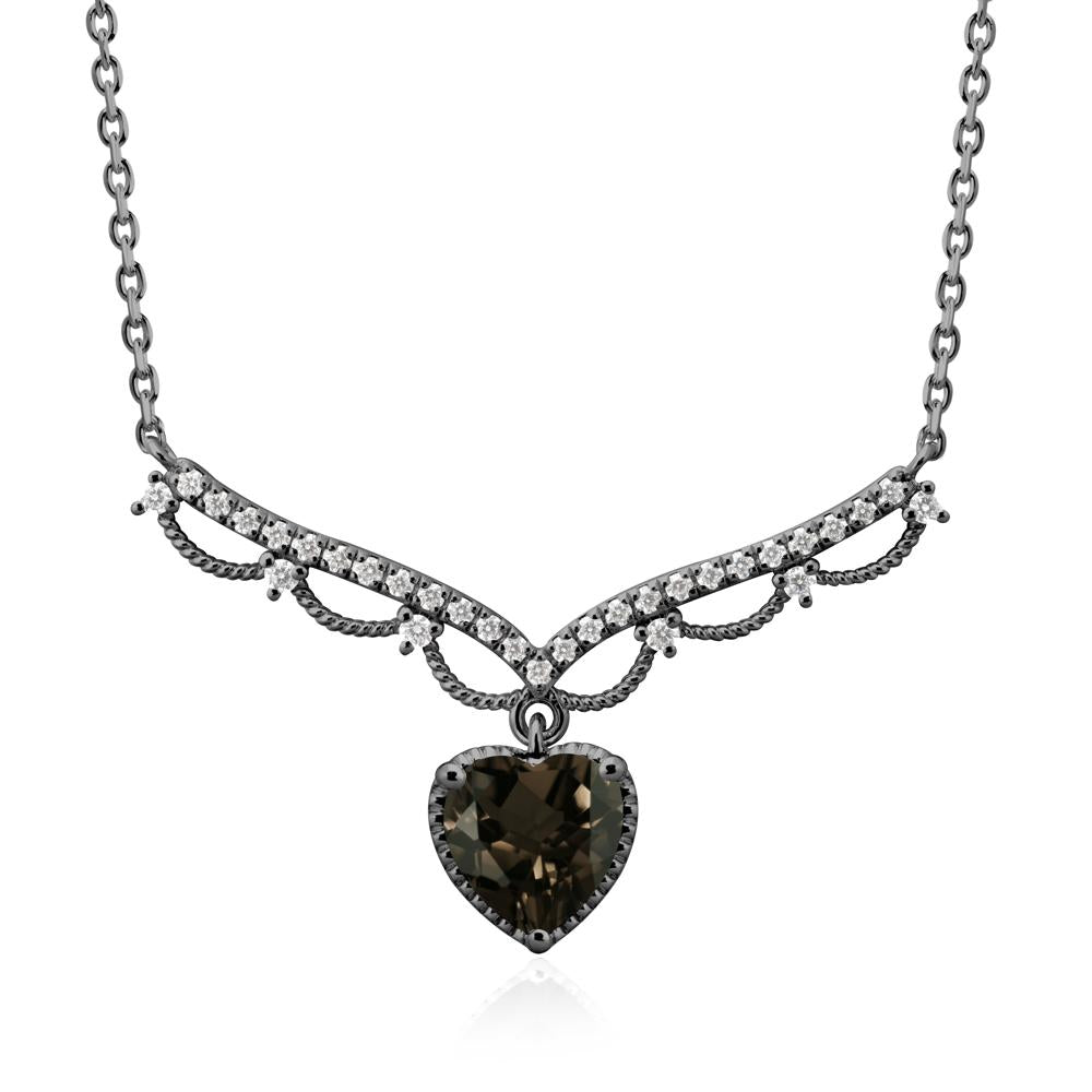 Heart Shaped Smoky Quartz Necklace with Pave Accents - LUO Jewelry #metal_black finish sterling silver