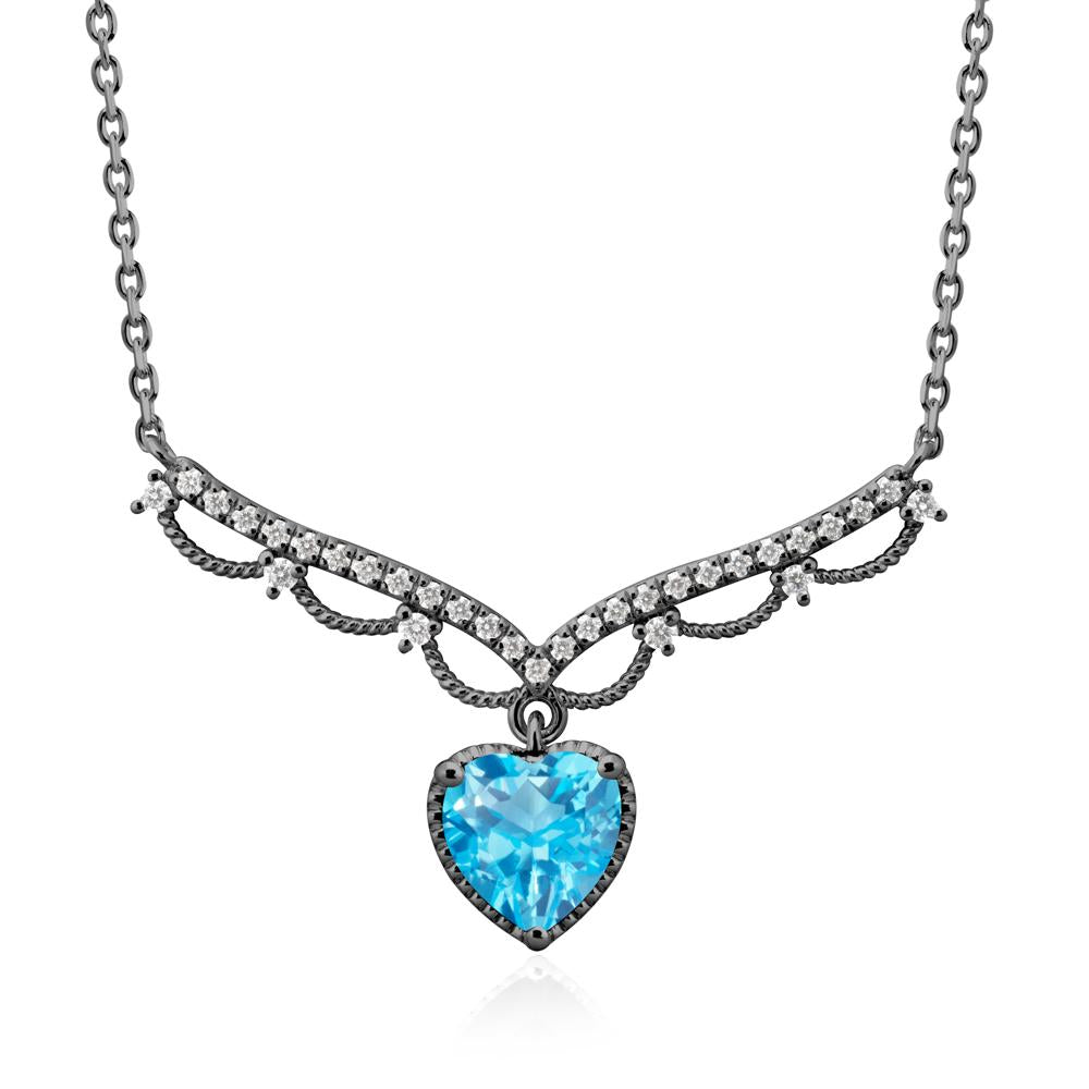Swiss Blue Topaz Milgrain Halo Pendant Necklace - LUO Jewelry #metal_black finish sterling silver