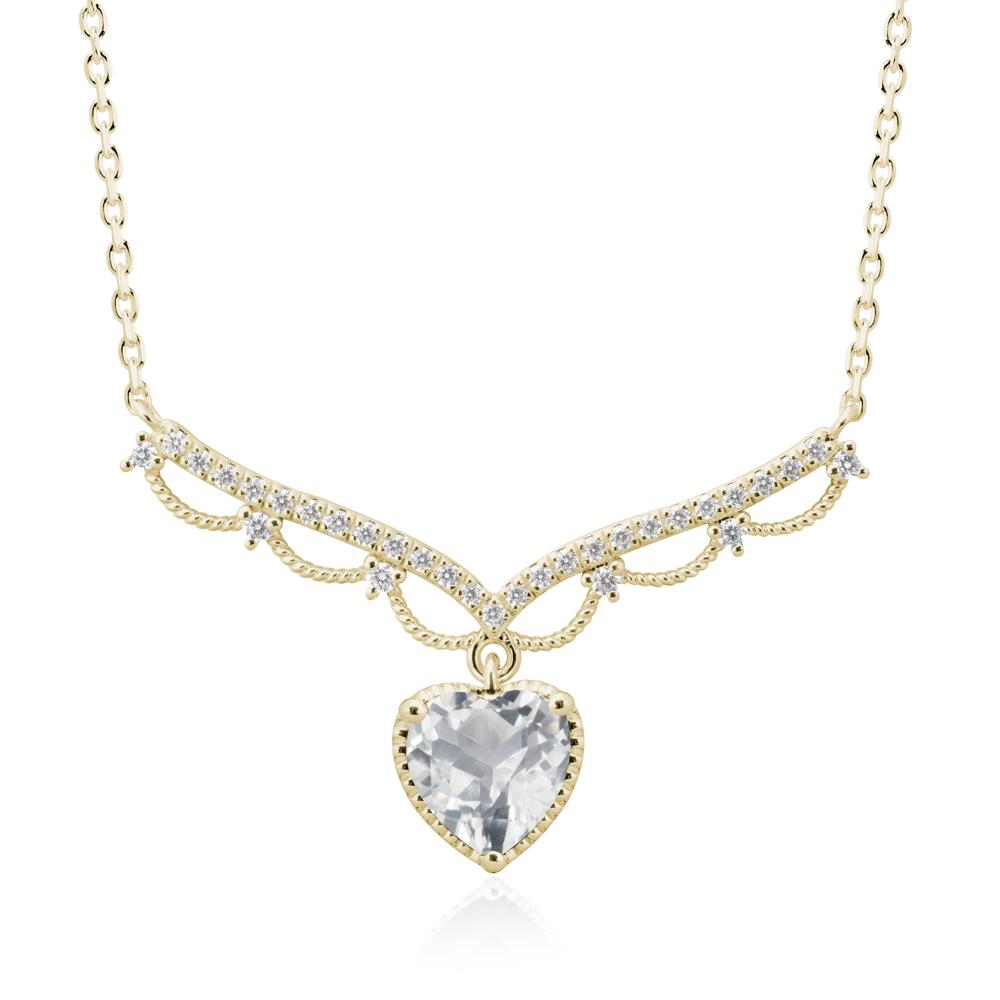 Heart Shaped White Topaz V Shaped Necklace - LUO Jewelry #metal_14k yellow gold