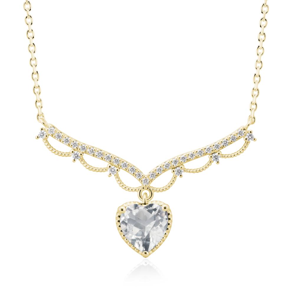 Heart Shaped White Topaz V Shaped Necklace - LUO Jewelry #metal_18k yellow gold
