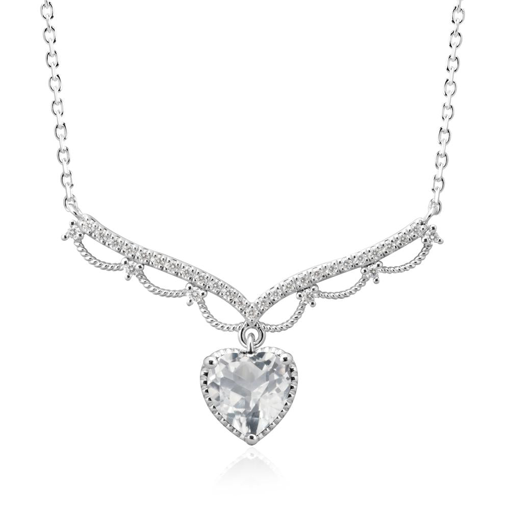 Heart Shaped White Topaz V Shaped Necklace - LUO Jewelry #metal_sterling silver