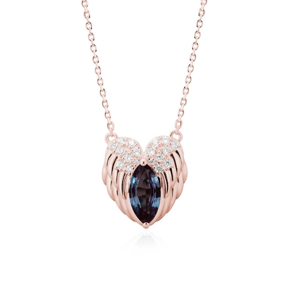 Marquise Alexandrite Angel Wings Heart Pendant - LUO Jewelry #metal_18k rose gold