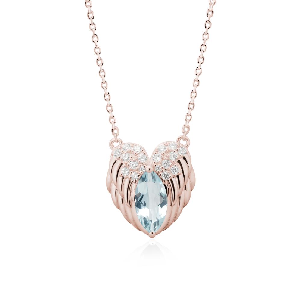Marquise Aquamarine Angel Wings Heart Pendant - LUO Jewelry #metal_14k rose gold