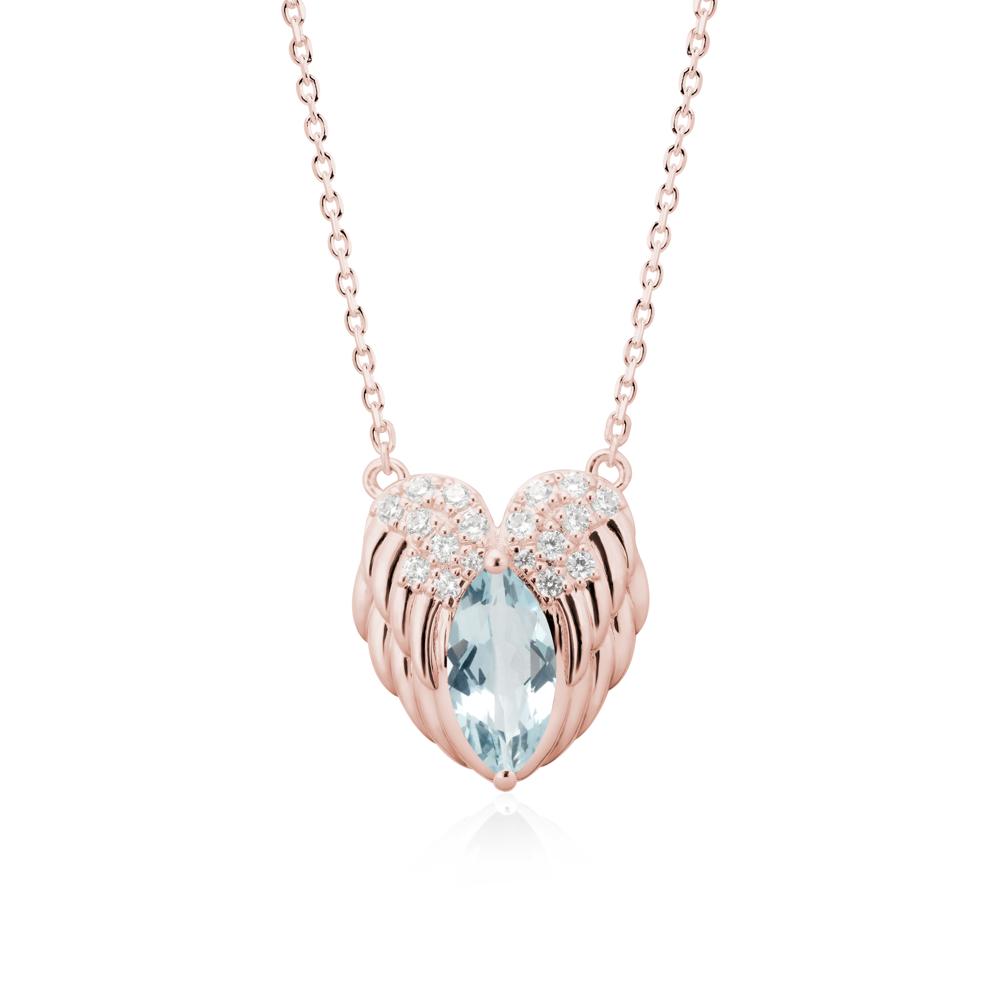 Marquise Aquamarine Angel Wings Heart Pendant - LUO Jewelry #metal_18k rose gold