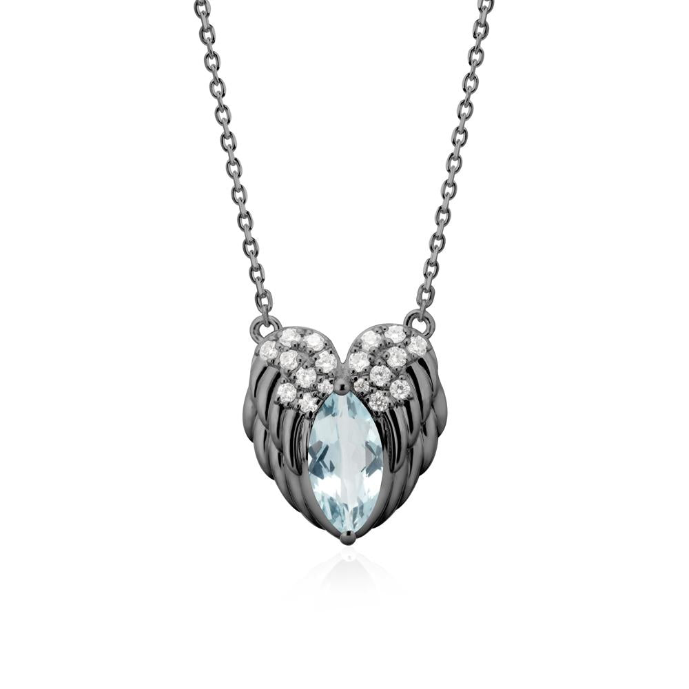 Marquise Aquamarine Angel Wings Heart Pendant - LUO Jewelry #metal_black finish sterling silver