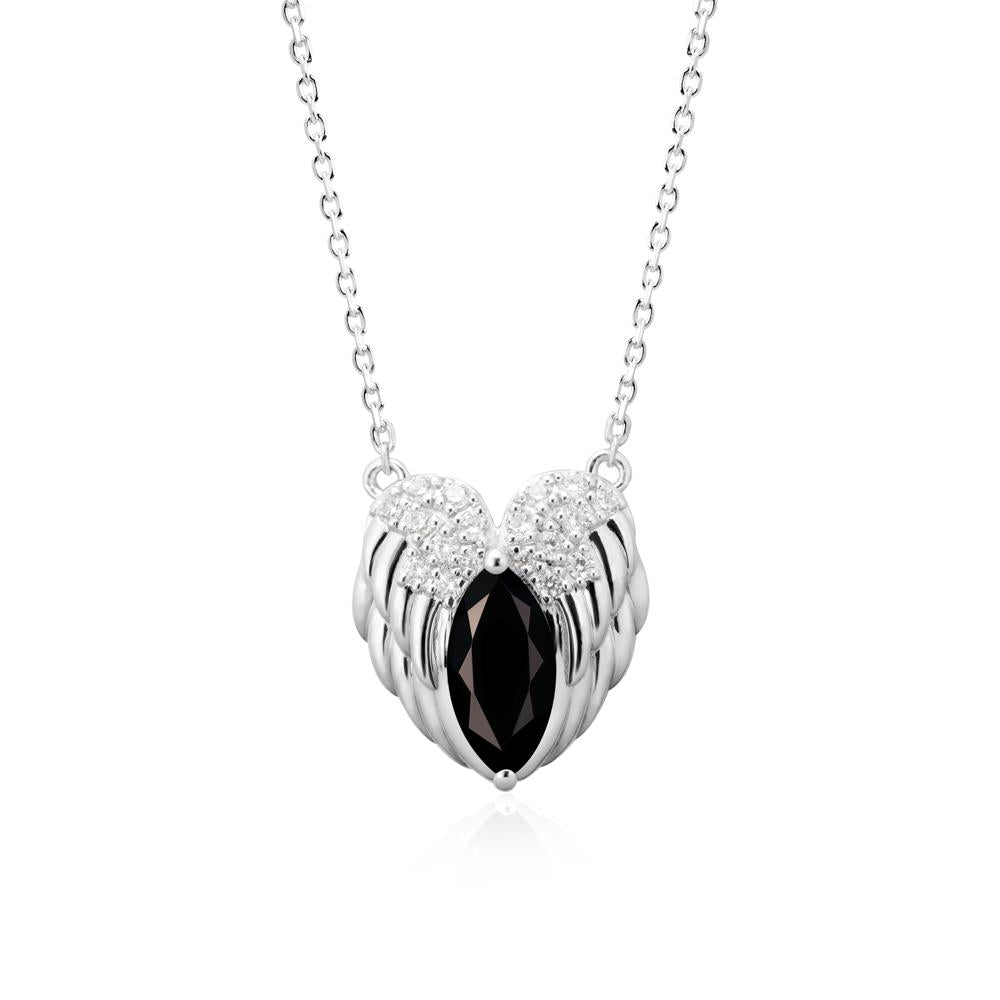Guardian Angel Wings Black Spinel Necklace - LUO Jewelry #metal_14k white gold
