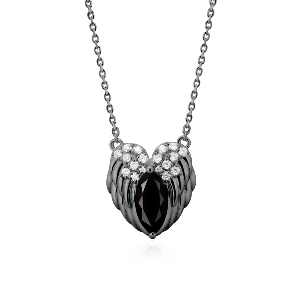 Guardian Angel Wings Black Spinel Necklace - LUO Jewelry #metal_black finish sterling silver