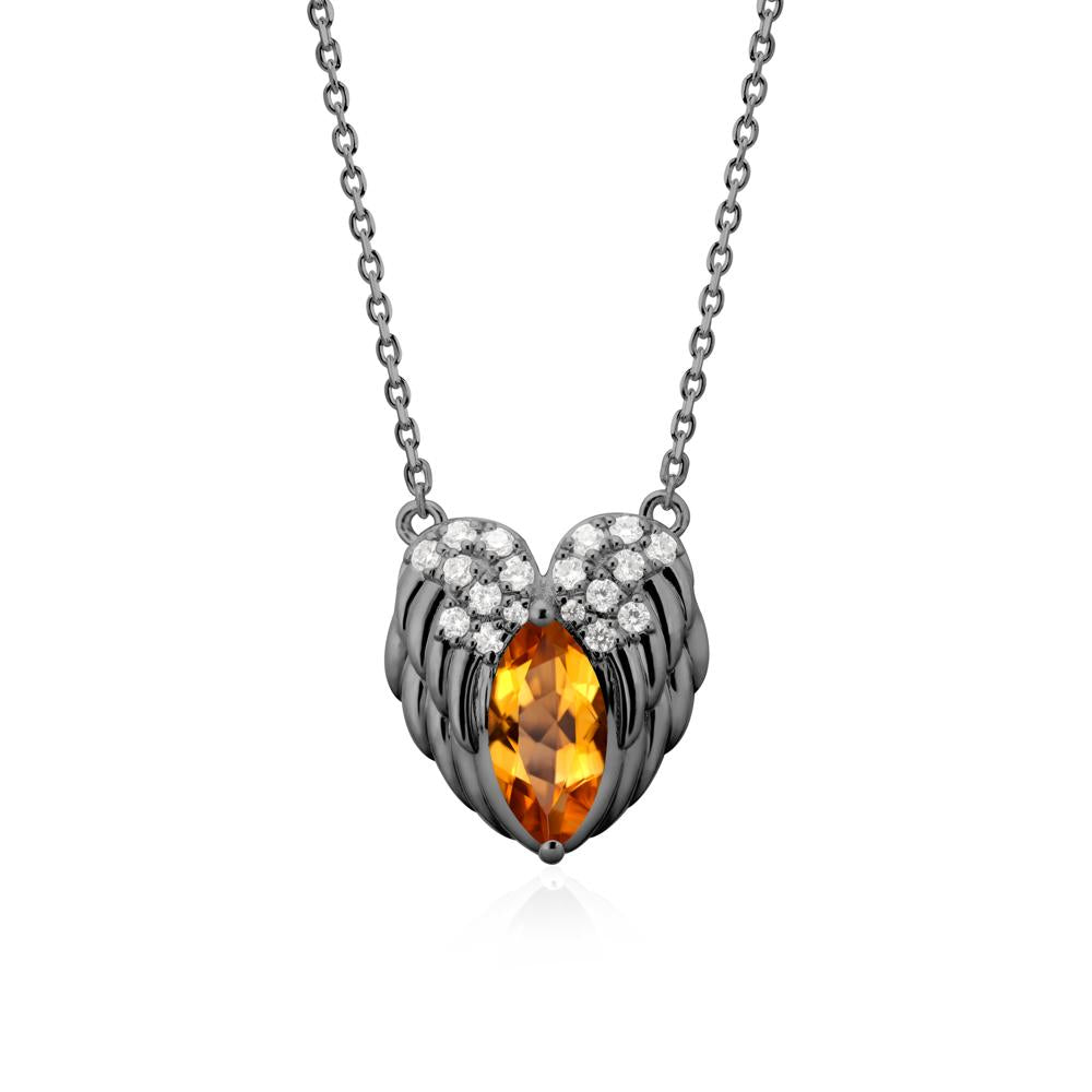 Marquise Citrine Angel Wings Heart Pendant - LUO Jewelry #metal_black finish sterling silver