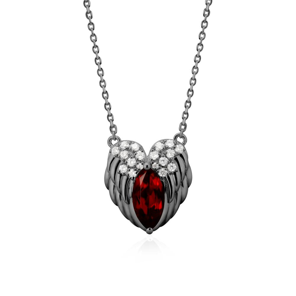 Marquise Garnet Angel Wings Heart Pendant - LUO Jewelry #metal_black finish sterling silver