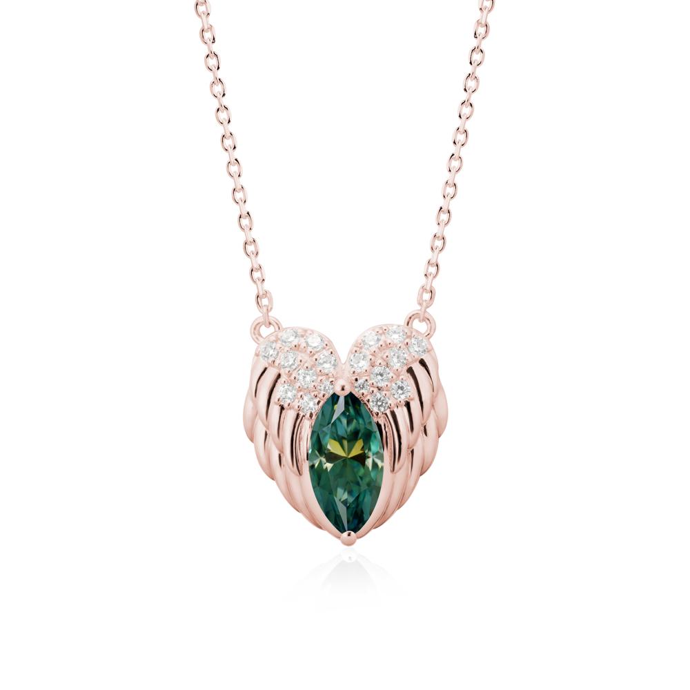 Guardian Angel Wings Green Moissanite Necklace - LUO Jewelry #metal_18k rose gold