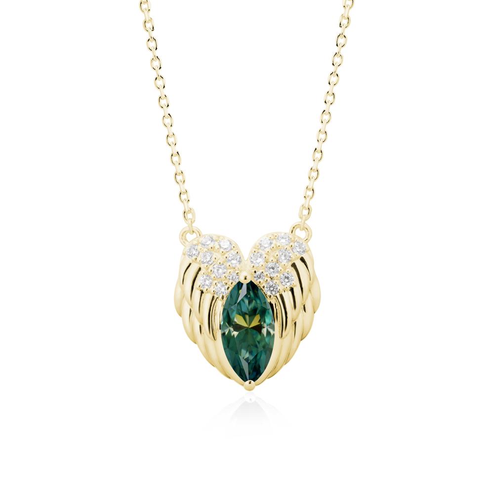 Guardian Angel Wings Green Moissanite Necklace - LUO Jewelry #metal_18k yellow gold