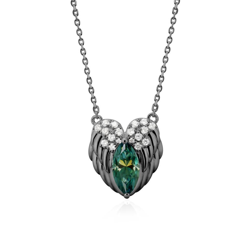 Guardian Angel Wings Green Moissanite Necklace - LUO Jewelry #metal_black finish sterling silver