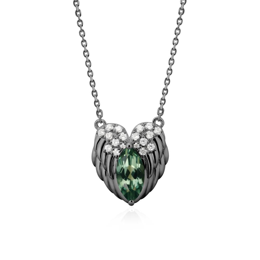 Guardian Angel Wings Green Sapphire Necklace - LUO Jewelry #metal_black finish sterling silver