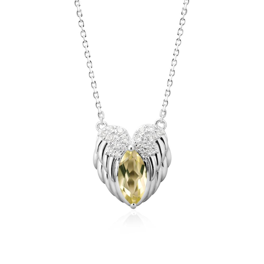 Marquise Lemon Quartz Angel Wings Heart Pendant - LUO Jewelry #metal_14k white gold