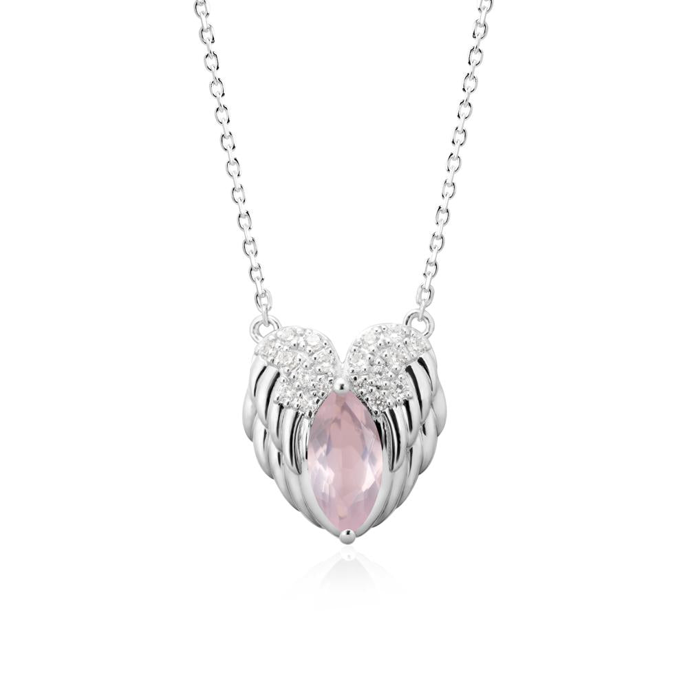 Marquise Rose Quartz Angel Wings Heart Pendant - LUO Jewelry #metal_14k white gold