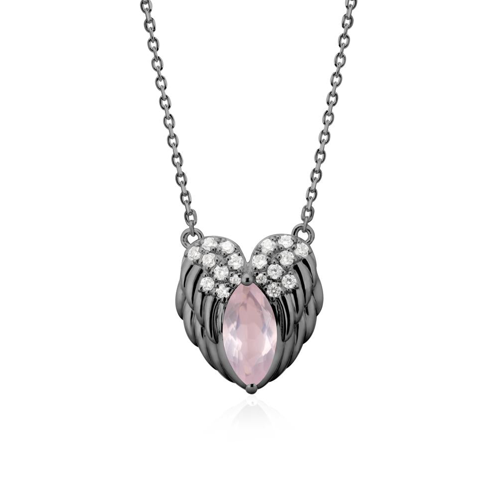 Marquise Rose Quartz Angel Wings Heart Pendant - LUO Jewelry #metal_black finish sterling silver