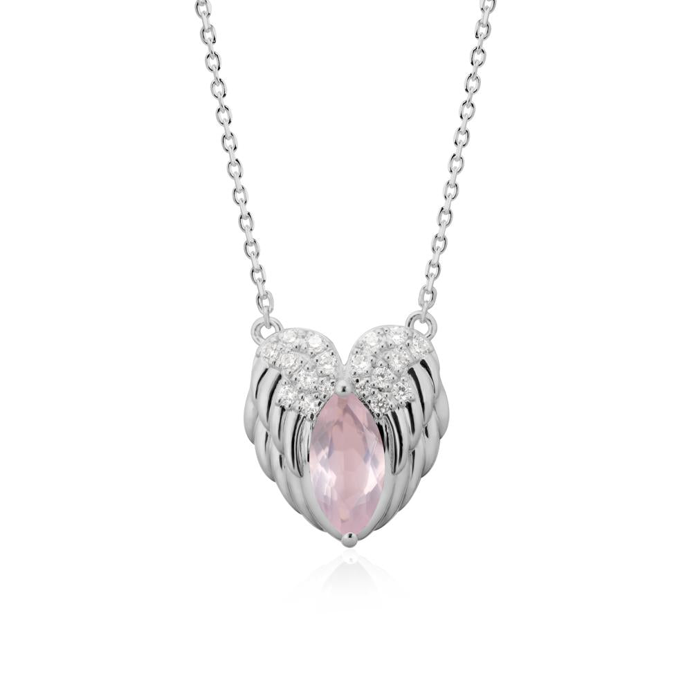 Marquise Rose Quartz Angel Wings Heart Pendant - LUO Jewelry #metal_platinum