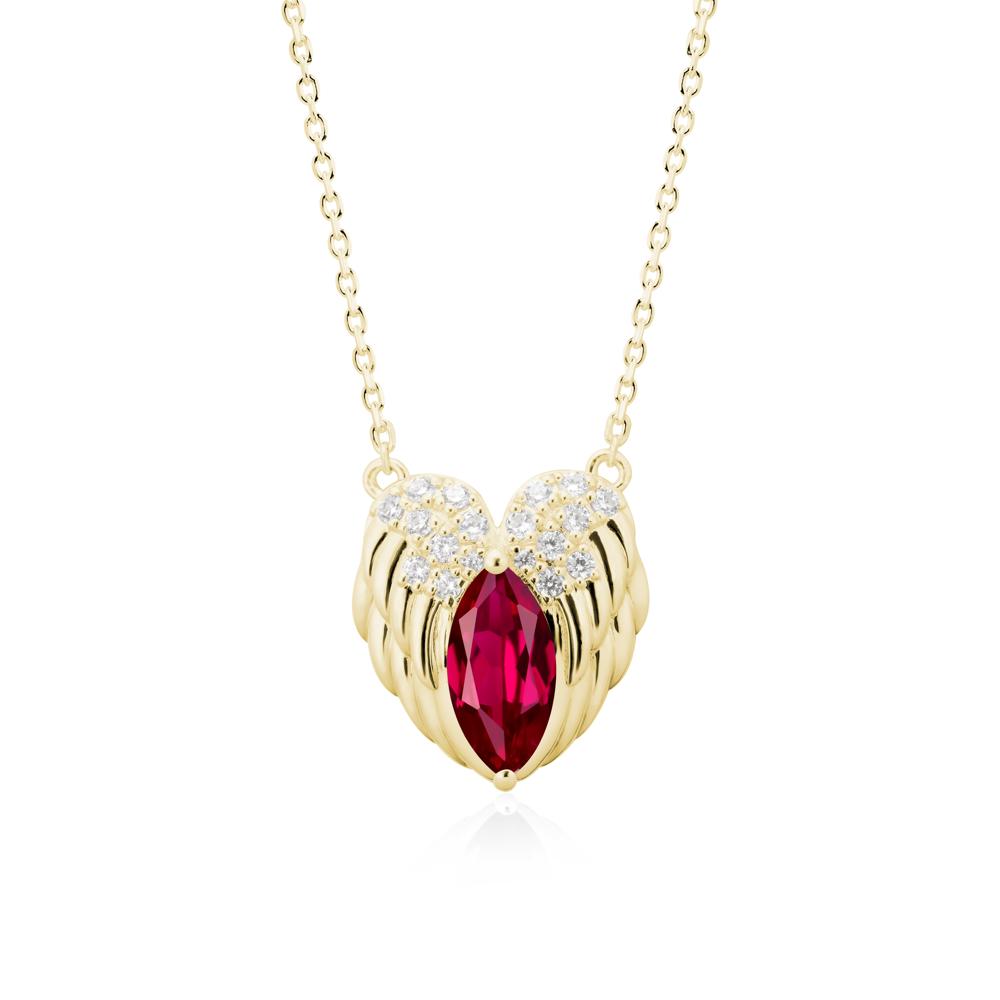 Marquise Ruby Angel Wings Heart Pendant - LUO Jewelry #metal_18k yellow gold