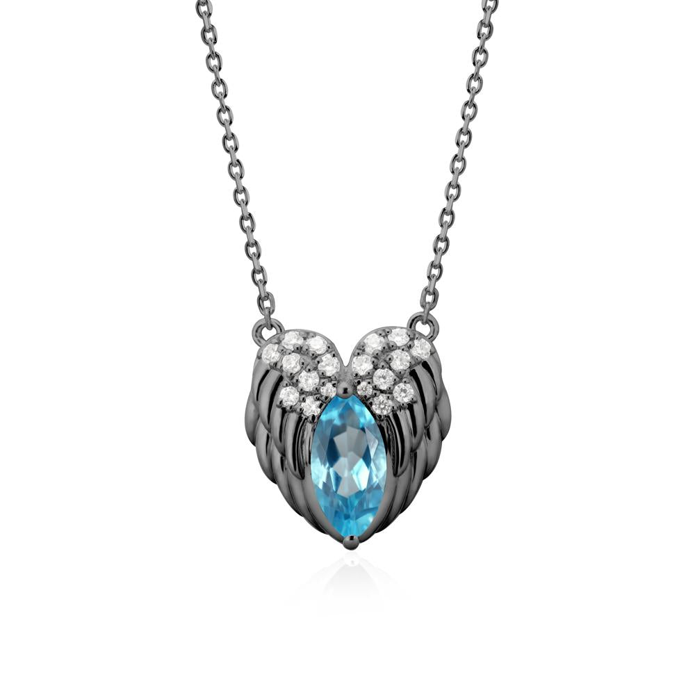 Guardian Angel Wings Swiss Blue Topaz Necklace - LUO Jewelry #metal_black finish sterling silver