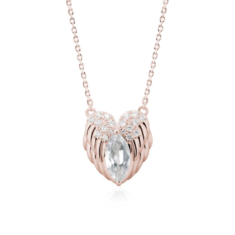 Marquise White Topaz Angel Wings Heart Pendant - LUO Jewelry #metal_14k rose gold