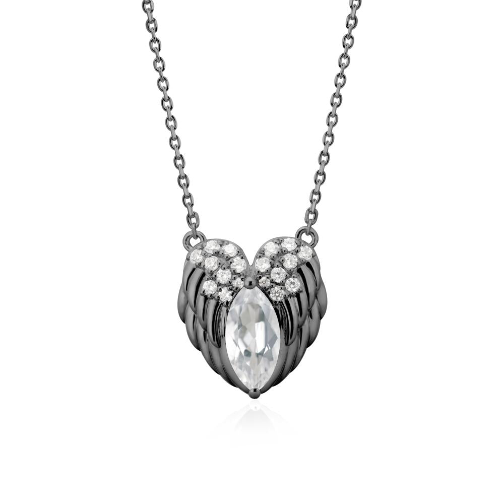 Marquise White Topaz Angel Wings Heart Pendant - LUO Jewelry #metal_black finish sterling silver