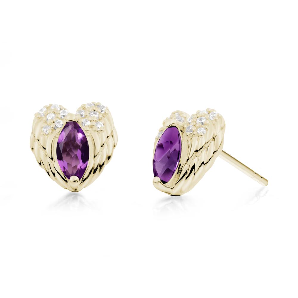 Guardian Angel Wings Amethyst Stud Earrings - LUO Jewelry #metal_14k yellow gold
