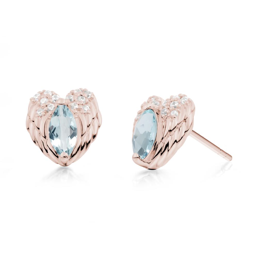 Guardian Angel Wings Aquamarine Stud Earrings - LUO Jewelry #metal_14k rose gold