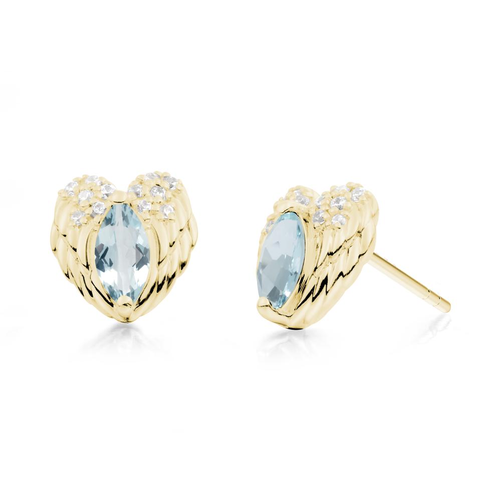 Guardian Angel Wings Aquamarine Stud Earrings - LUO Jewelry #metal_18k yellow gold