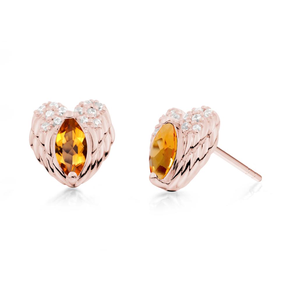 Marquise Citrine Angel Wings Heart Stud Earrings - LUO Jewelry #metal_18k rose gold