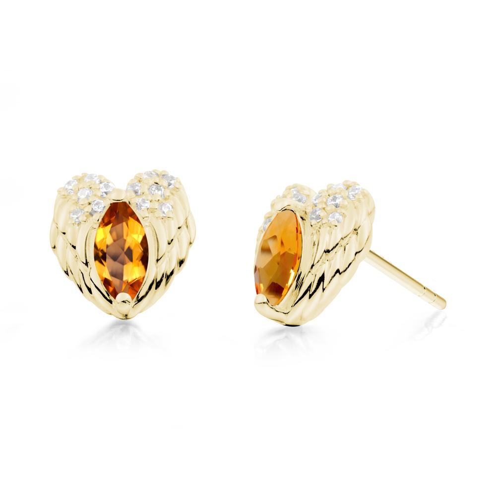 Marquise Citrine Angel Wings Heart Stud Earrings - LUO Jewelry #metal_18k yellow gold