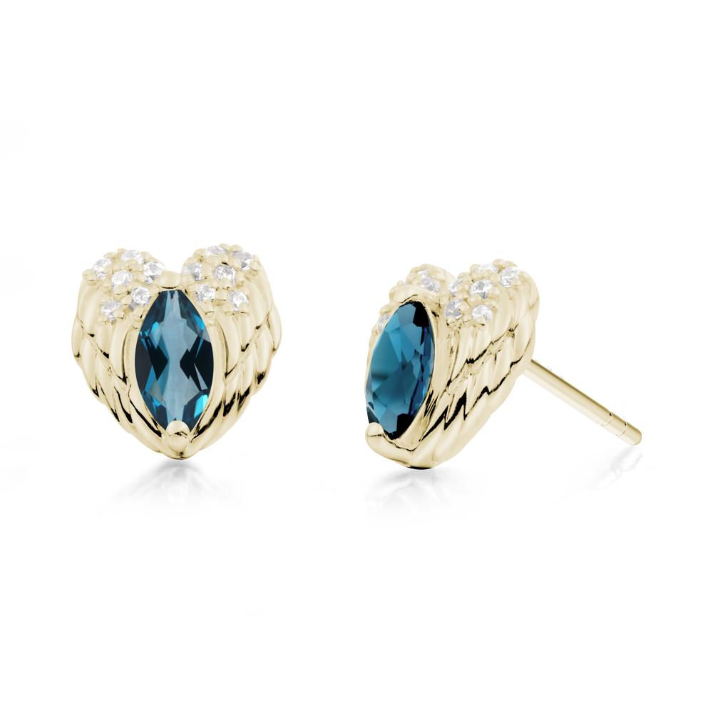 Guardian Angel Wings London Blue Topaz Stud Earrings - LUO Jewelry #metal_14k yellow gold