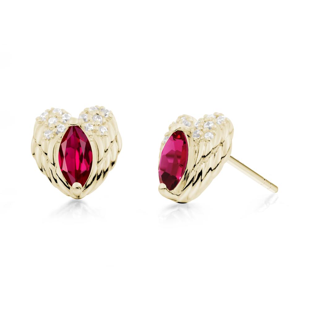 Marquise Ruby Angel Wings Heart Stud Earrings - LUO Jewelry #metal_14k yellow gold