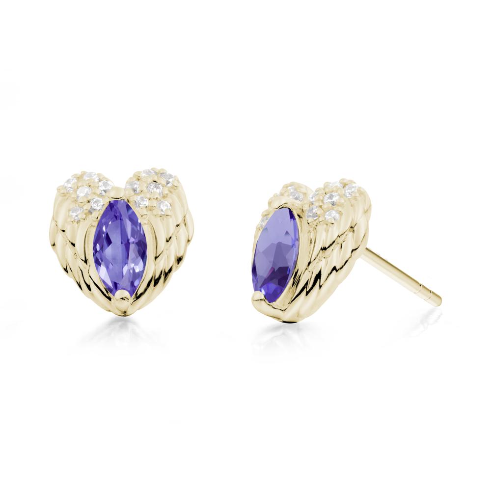 Marquise Tanzanite Angel Wings Heart Stud Earrings - LUO Jewelry #metal_14k yellow gold