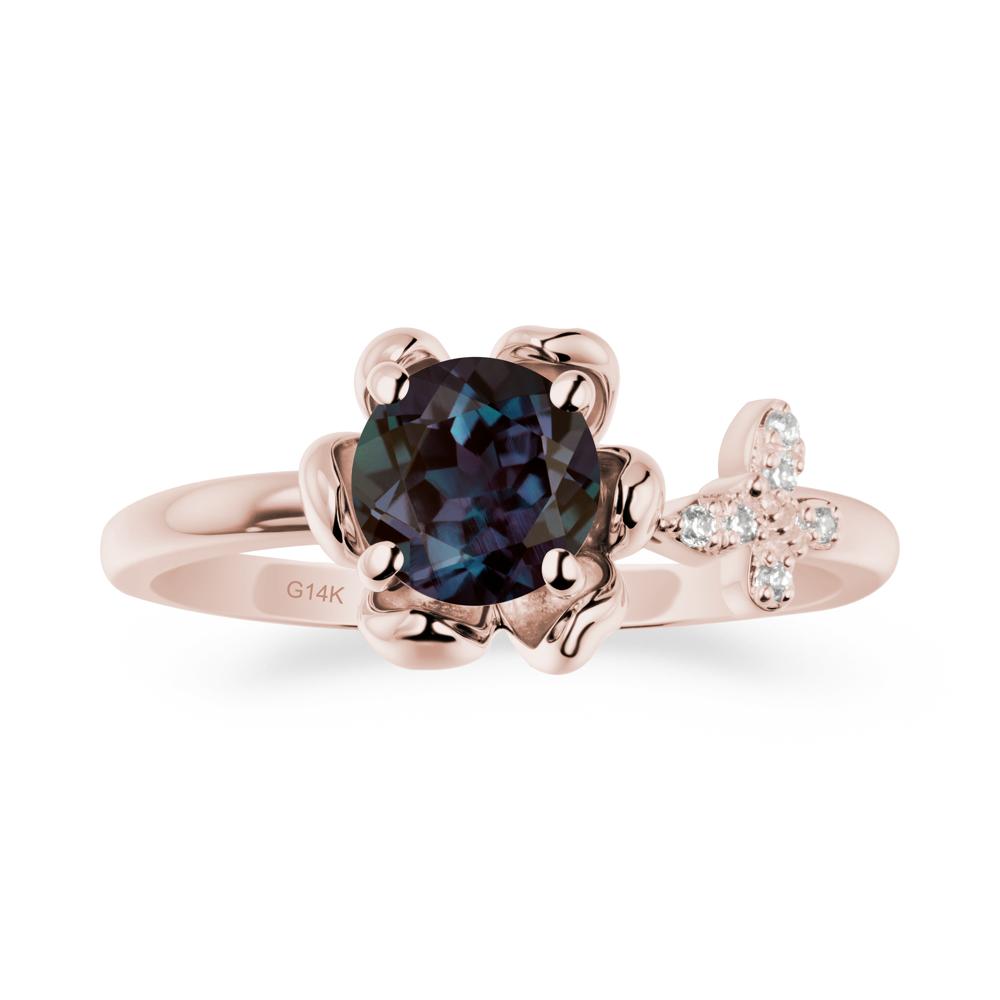 Floral Inspired Alexandrite Ring with Butterfly - LUO Jewelry #metal_14k rose gold