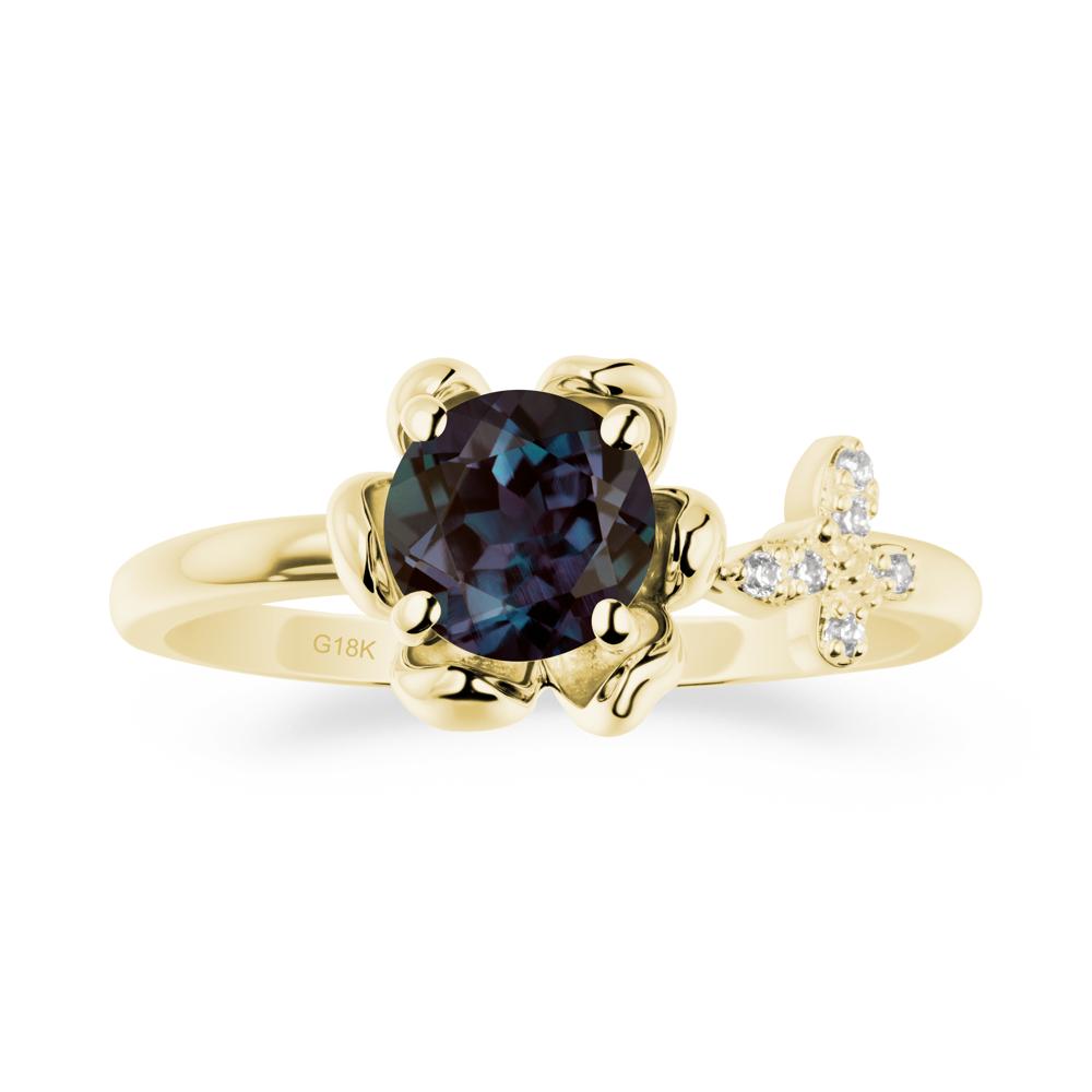 Floral Inspired Alexandrite Ring with Butterfly - LUO Jewelry #metal_18k yellow gold