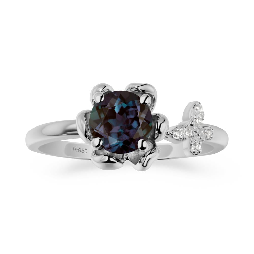 Floral Inspired Alexandrite Ring with Butterfly - LUO Jewelry #metal_platinum