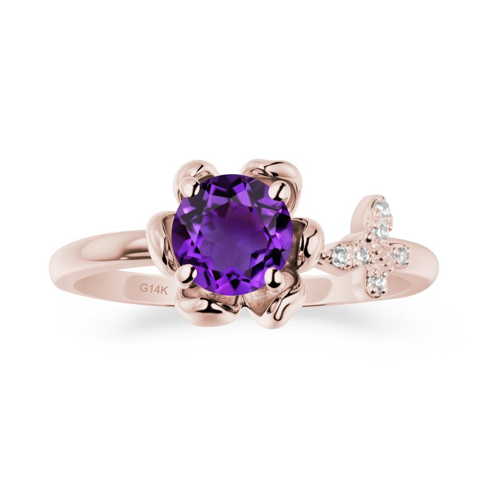 Round Amethyst Petal Halo Ring - LUO Jewelry #metal_14k rose gold