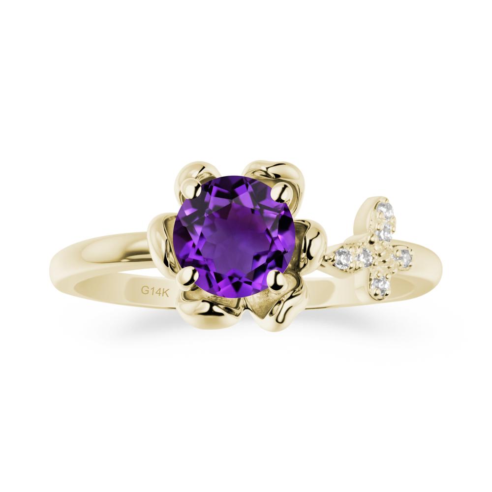 Round Amethyst Petal Halo Ring - LUO Jewelry #metal_14k yellow gold