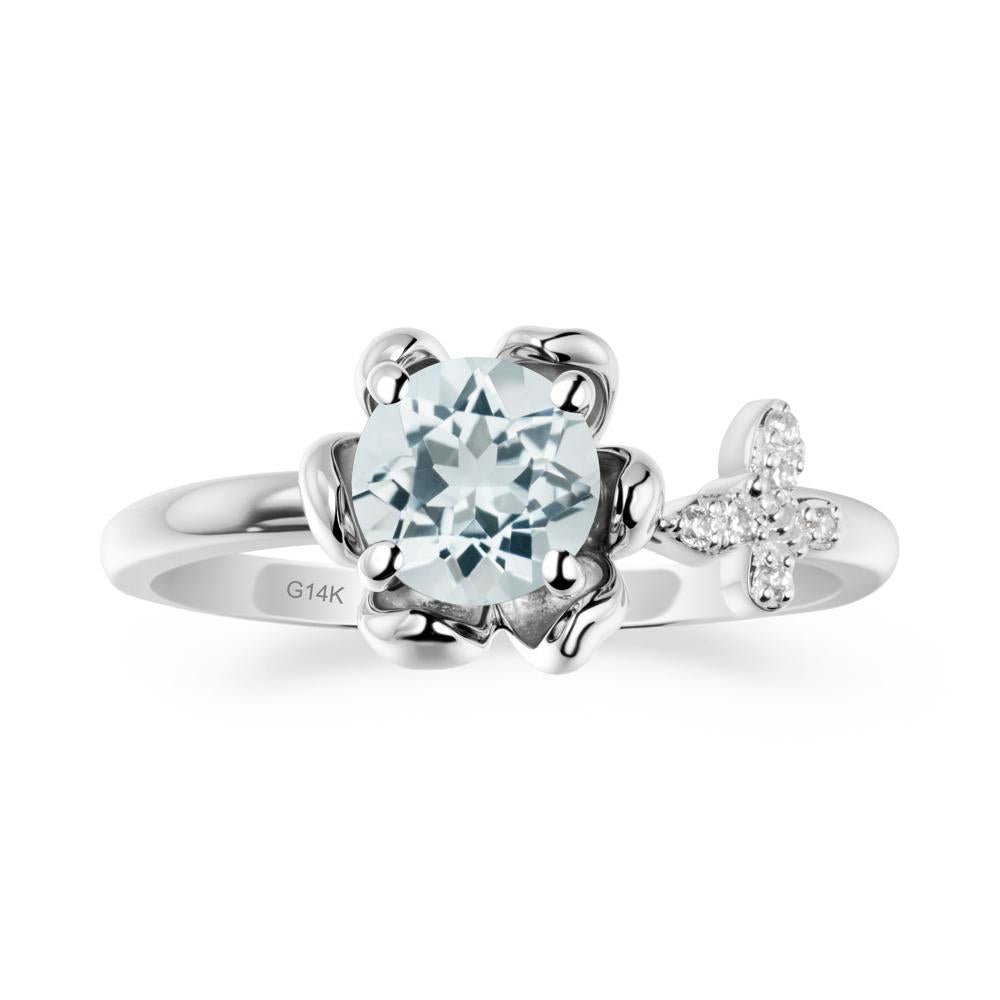 Round Aquamarine Petal Promise Ring - LUO Jewelry #metal_14k white gold